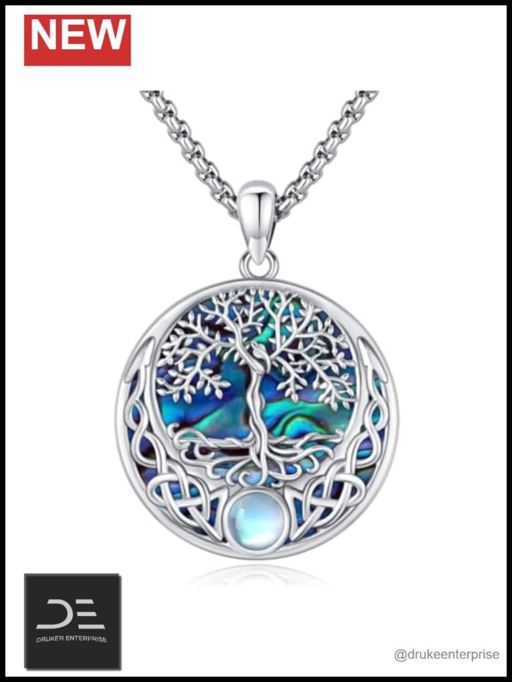 Sterling Silver Tree of Life Pendant Necklace Abalone Shell Crystal
